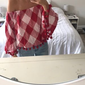 Forever 21 Off the Shoulder Pom Pom Shirt